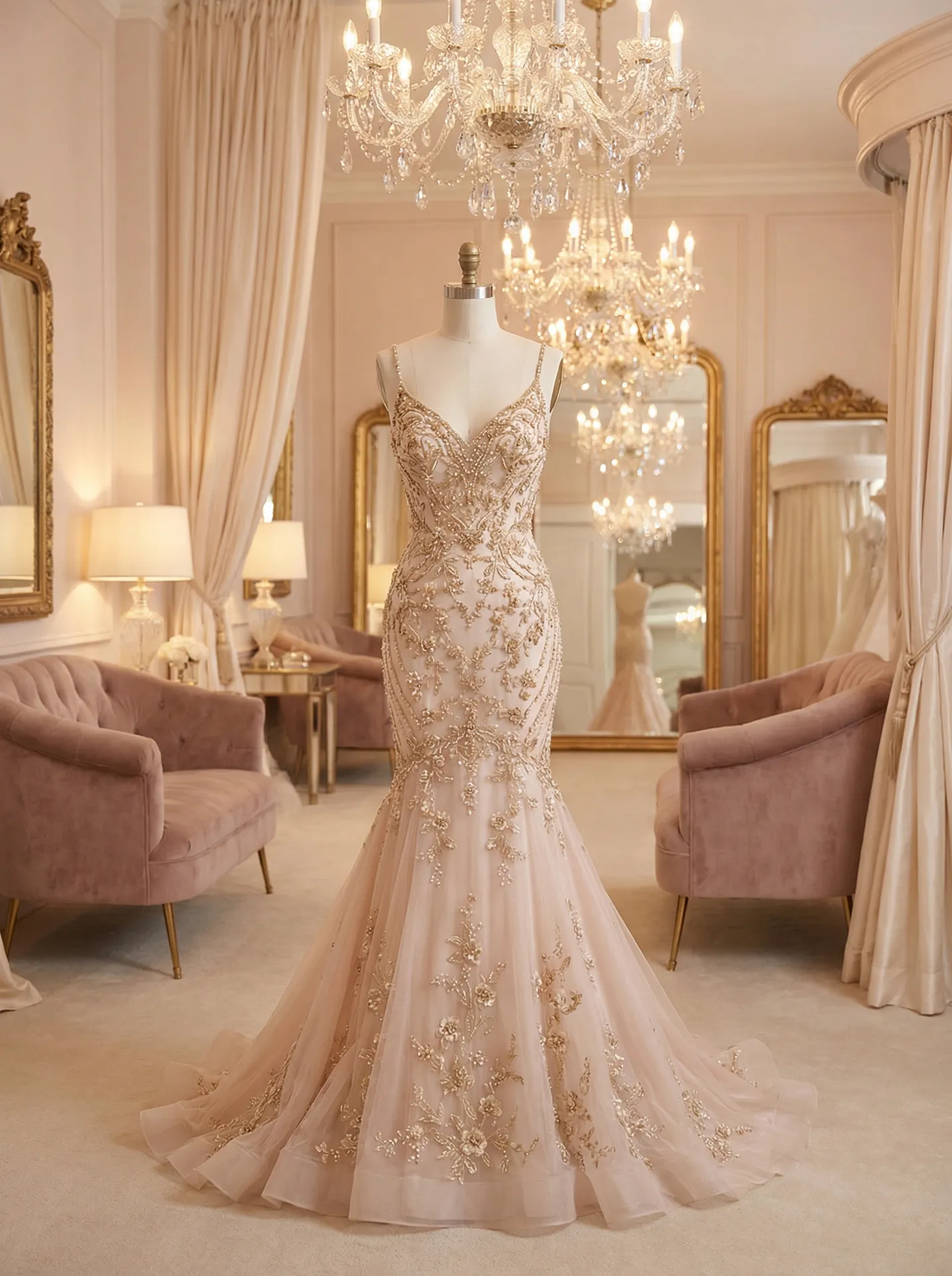 色情网站 礼服馆 - 香槟粉鱼尾裙